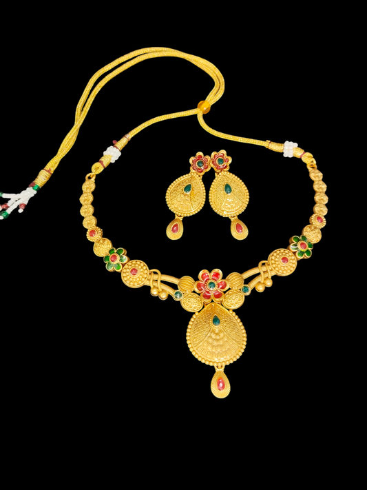 Manirathnam Golden Beautiful and Elegant 22k Gold Plated Necklace Set