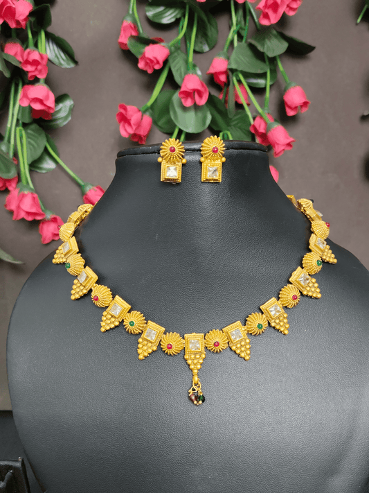 Royal Radiance Sunbrust Mat finish 22k Gold Plated Beautiful Necklace Set