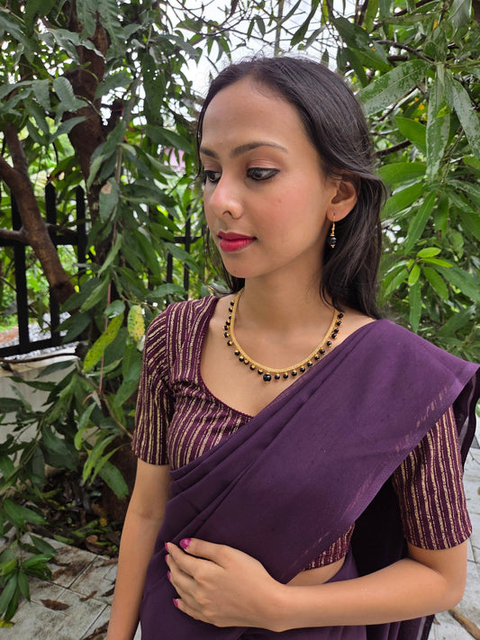 Nishkala Premium Quality Budget Friendly Light Weight Golden Chain with Black and Cristal Beads