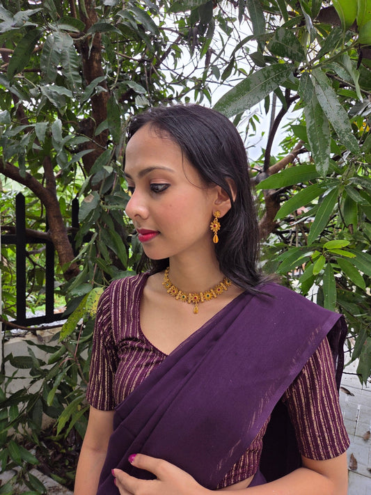 Surabhi Mala Premium Quality Antique Shade 22k Gold Plated Stylish and Trendy Necklace Set in Multi Color