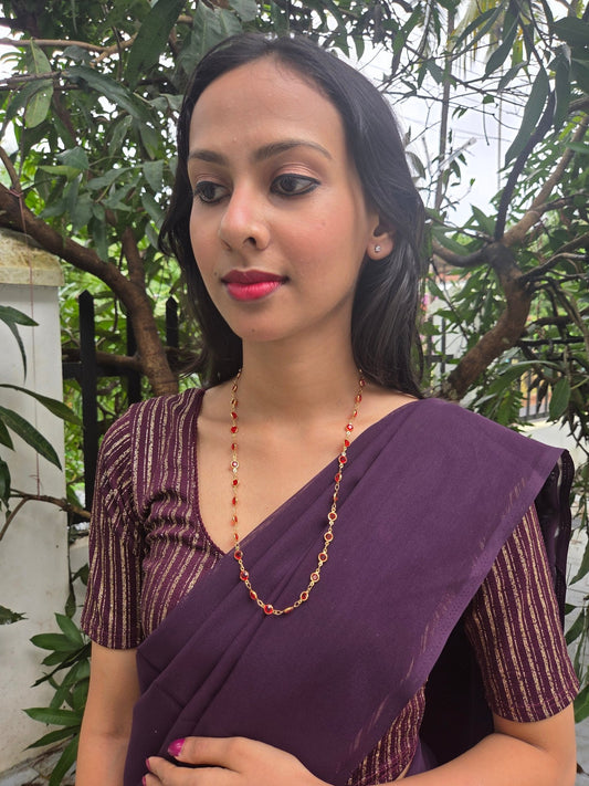 Agni Rekha Premium Quality Budget Friendly Daily Wear Simple and Elegant 22k Gold Plated Red Color Stoned Long Chain