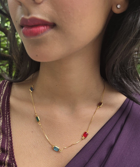 Navarasa Premium Quality Budget Friendly Daily Wear Simple and Elegant 22k Gold Plated Multi Color Stoned Chain