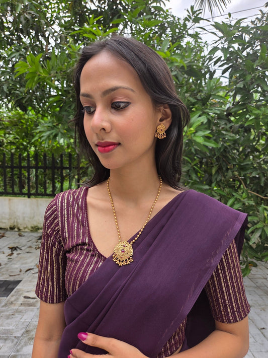 Amrutha Kalasha Premium Quality Antique Shade 22k Gold Plated Stylish and Trendy Mid length Gold Bead Chain in 2 variant