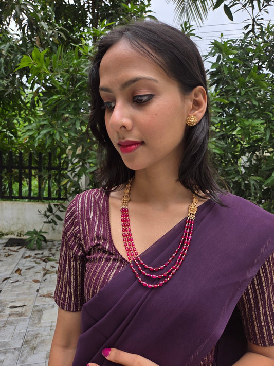 Raktabindika Premium Quality 3 Layered Mid length Traditional Beautiful Beaded Necklace Set