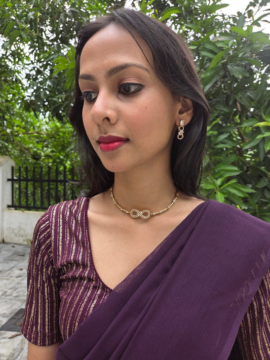 Amara Loop Premium Quality Antique Shade Gold Plated Stylish and Trendy AD Stone Necklace Set in 3 Colors