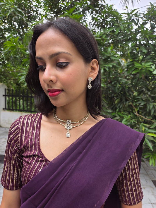 Jalratnini Premium Quality Victorian Collection Antique Two Layered Peacock Designed AD Stoned Necklace Set