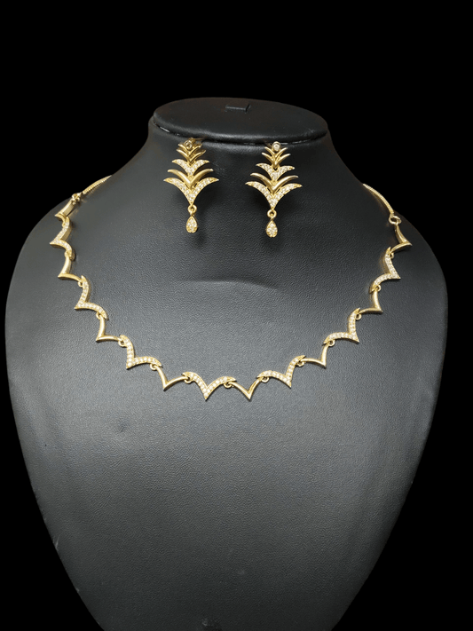 Diamond Curved Zircon Premium Quality AD Stoned all Purpose Simple Necklace Set