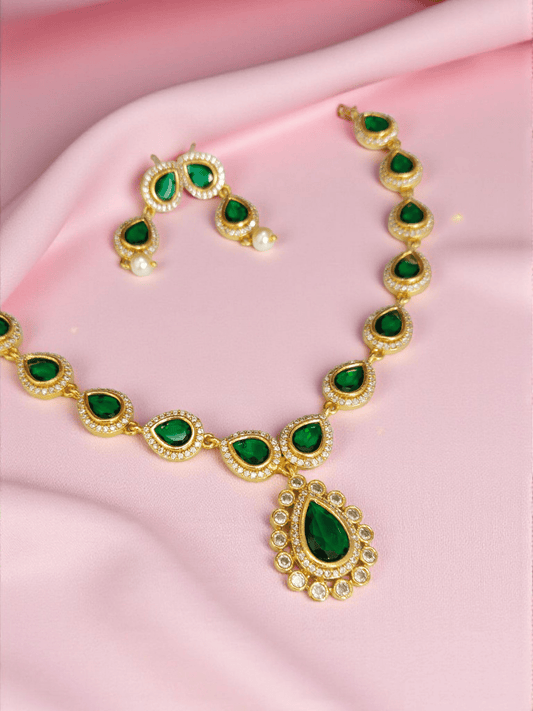 Victorian Green Premium Quality AD Stoned Elegant and Stylish Necklace Set