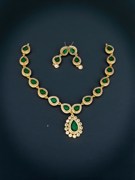 Victorian Green Premium Quality AD Stoned Elegant and Stylish Necklace Set