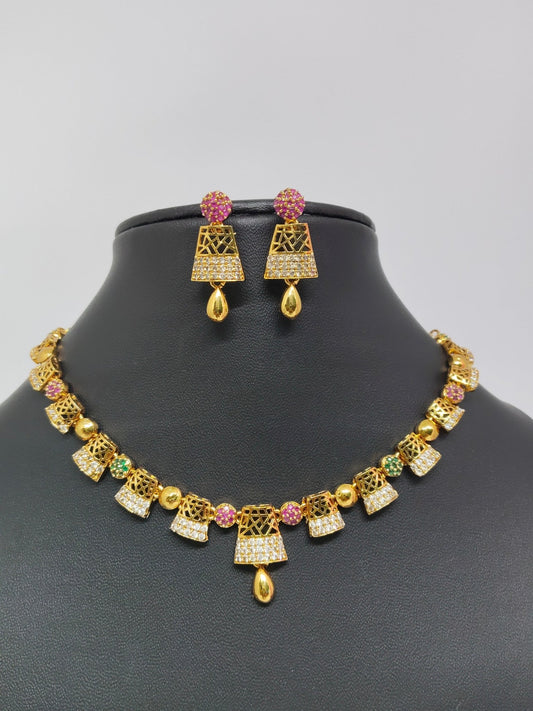 Ghoomar Jhilmil Multi Color AD Stoned Short Necklace Set