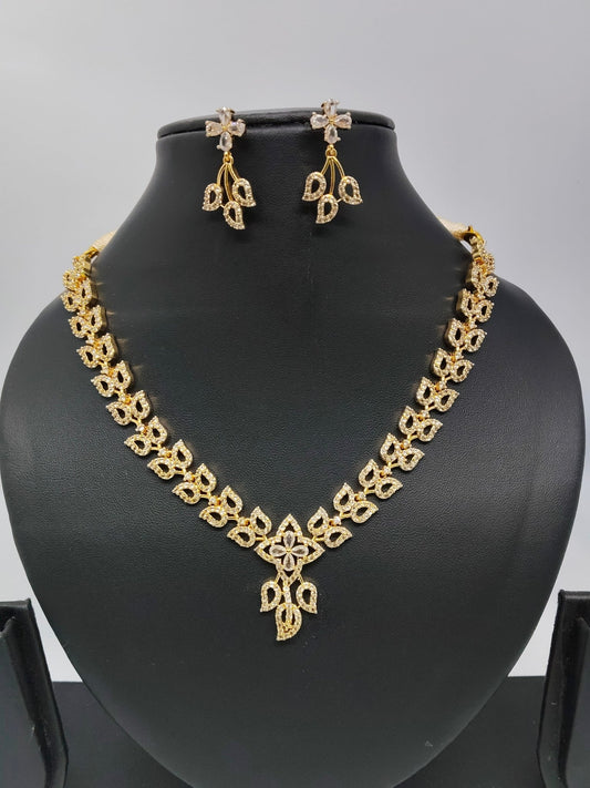 Vaishnavi Valli Premium Quality American Diamond Beautiful and Elegant White Stoned Necklace Set