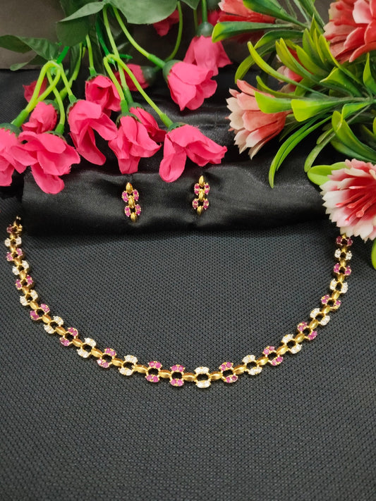 Gulab Phoolmala Simple and Elegant AD Stoned Necklace Set