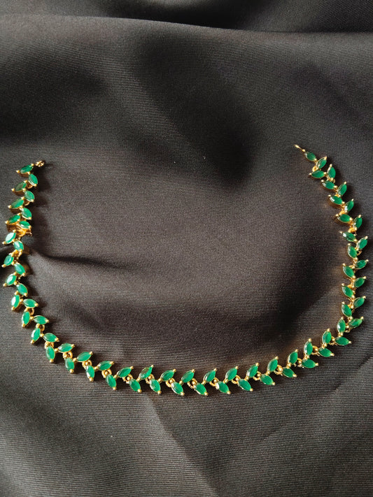 Haritha Valli Premium Quality Emerald Stone Short Necklace Set