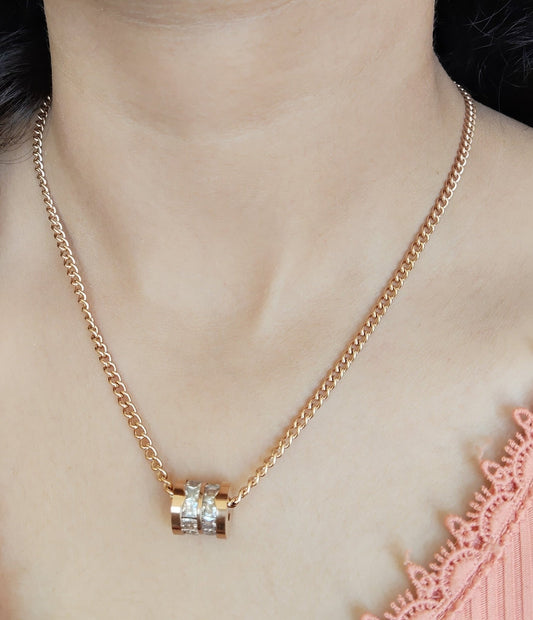 Crystal Orbit Premium Quality Rose Gold Plated Simple and Elegant Western Chain with Pendant