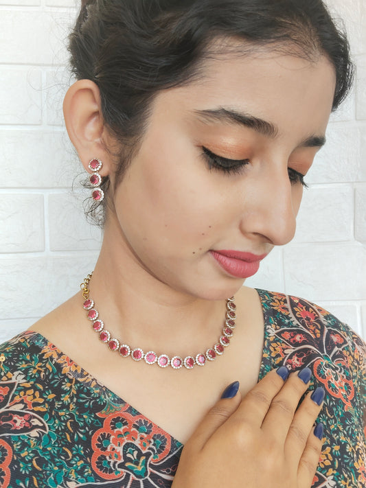 Rangmohini Premium Quality Victorian AD Stoned Necklace Set