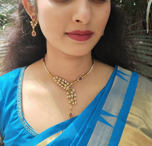 Kanaka Lata Premium Quality Trendy Party Wear American Diamond Necklace Set