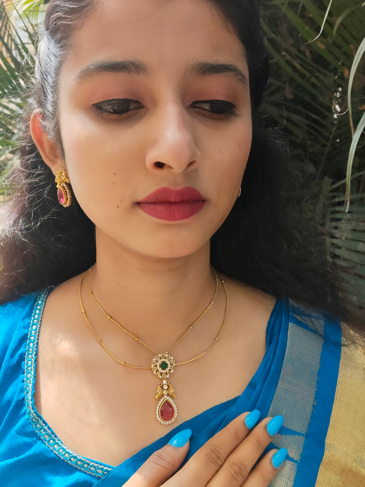 Ruby Rajnigandha Trendy Layered Simple Necklace Set
