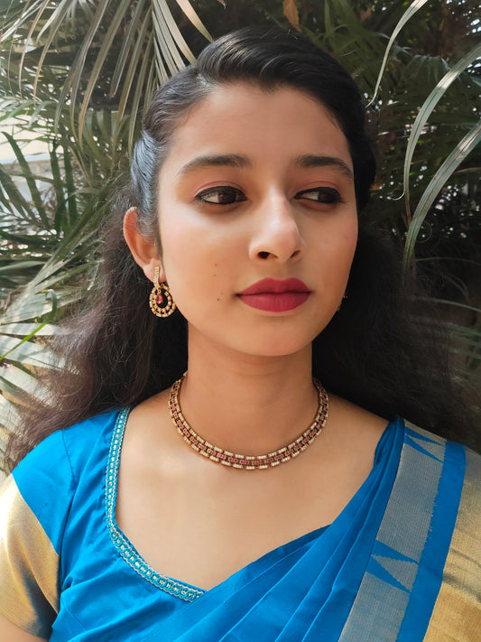 Gulya Chakra AD Stoned Simple and cute Choker Set with Ruby