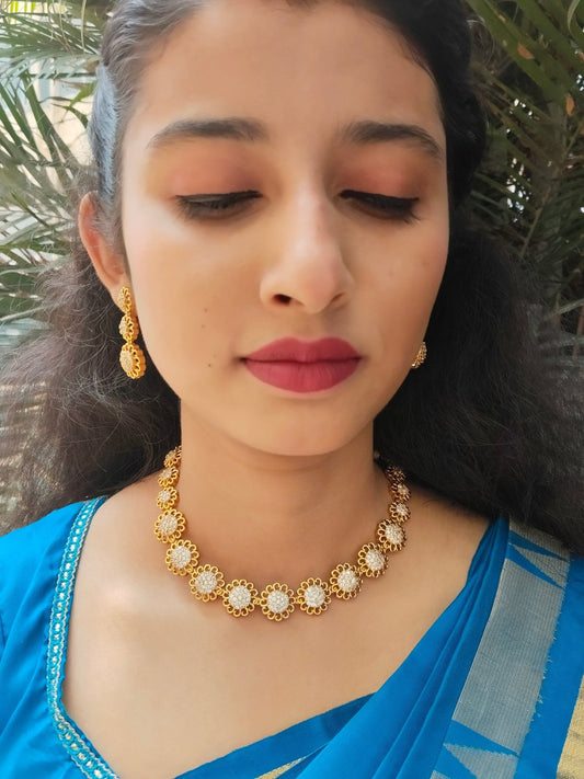 Golden Bloom Premium Party Wear Stoned Necklace Set