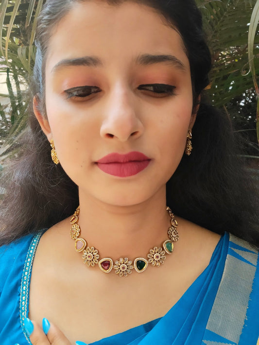 Navaratna Pushpam Premium Multi Colored Necklace Set