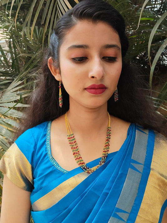 Tarangmala Premium Quality Trending 5 Layered Mid Length Multi Colored Chain with Earring