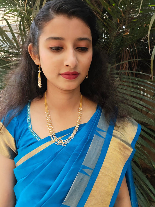 Sukumari Premium Quality Trending 5 Layered Mid Length Pearl Chain with Earring