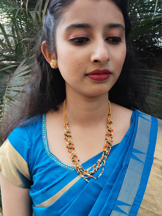 Vibrana Premium Quality Trending 5 Layered Mid Length Multi Colored Beautiful Chain Without Earring