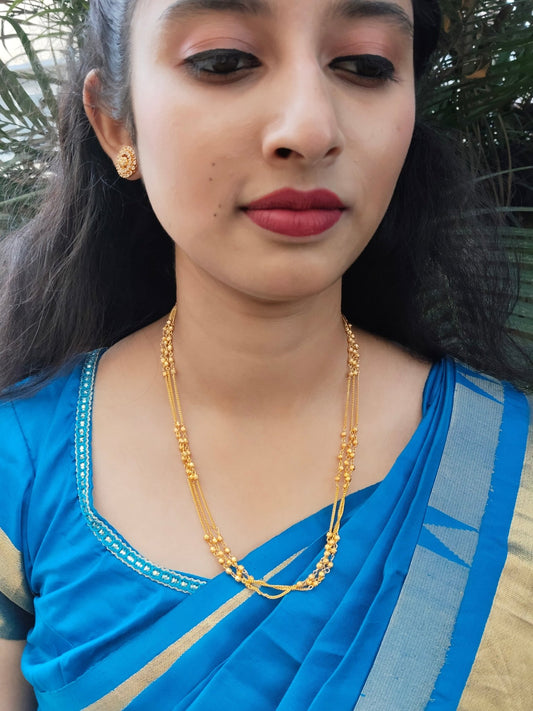 Hiranyarekha Premium Quality Trending 3 Layered Mid Length Golden Beaded Trending Chain