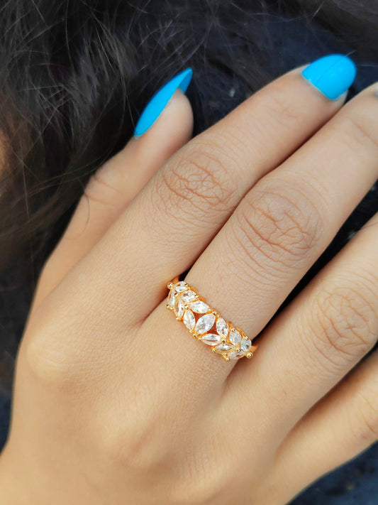 Petalia Crown 24K Gold Plated Budget Friendly Stoned Adjustable Ring