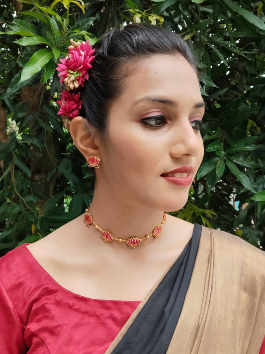 Jalnidhi Trending Lotus Design Premium Quality Choker Set