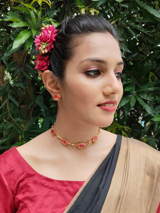 Jalnidhi Trending Lotus Design Premium Quality Choker Set