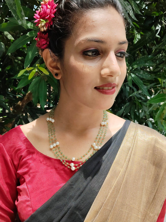 Vasanthika Premium Quality Trending 3 Layered Mid Length Pearl and Pastal Color Beaded Chain