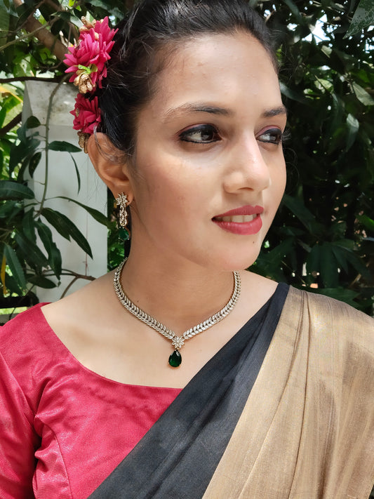 Varna Valli Premium Inter changeable AD Stoned Necklace Set with 4 color options