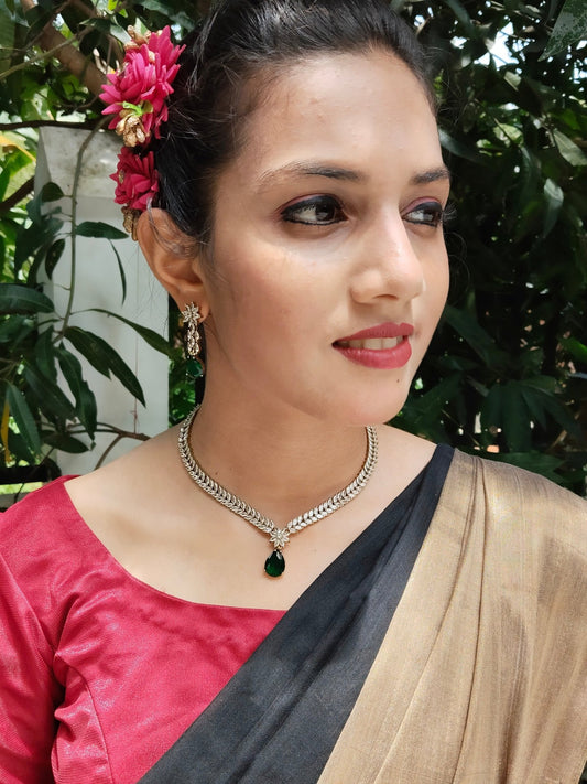 Varna Valli Premium Inter changeable AD Stoned Necklace Set with 4 color options