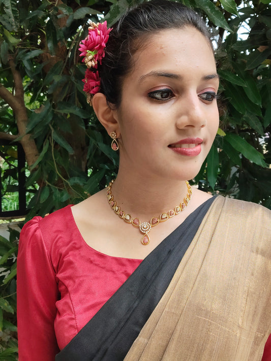 Gulab Rekha Premium Quality Ruby AD Stoned Necklace Set