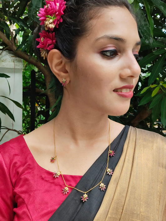 Pushpika AD Stoned Antique Statement Mid Length Simple Chain