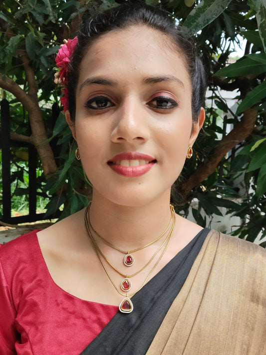 Triveni Ratna Premium Beautiful 3 Layered Antique AD Stoned Necklace Set