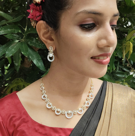 Chandrika Circles Premium Beautiful AD Stoned Pearl Necklace Set