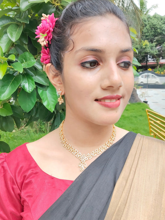 Vaishnavi Valli Premium Quality American Diamond Beautiful and Elegant White Stoned Necklace Set