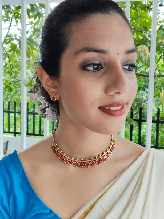 Sugandhika Antique Finish Red Color Traditional or Festive Elegant Necklace Set