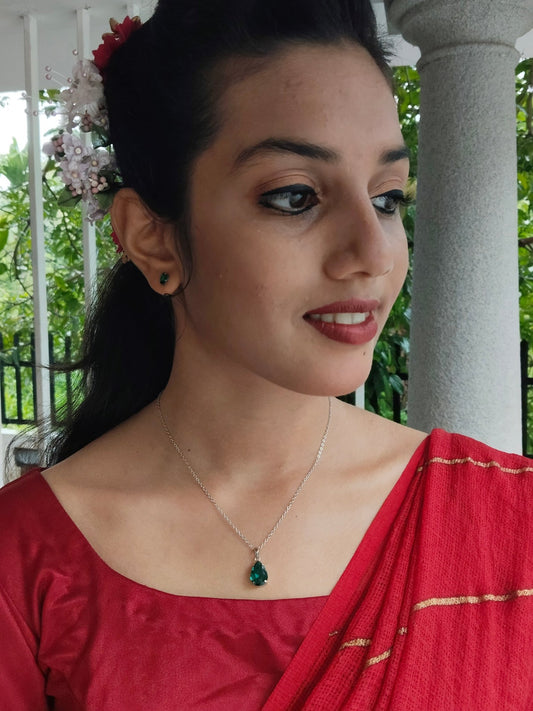 Chudamani Budget Friendly Silver Plated Simple and Elegant Western Chain and Earring Combo Set