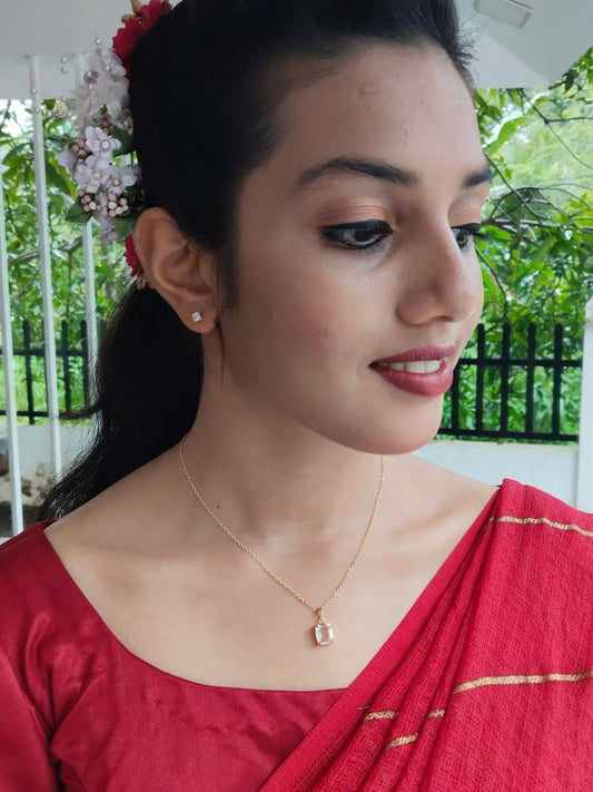 Sphatikarekha Budget Friendly Gold Plated Simple and Elegant Western Chain and Earring Combo Set