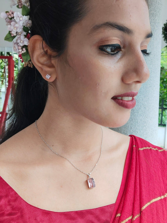 Rochana Budget Friendly Silver Plated Simple and Elegant Western Chain and Earring Combo Set