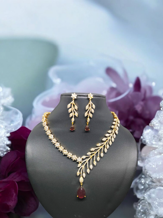 Wineleaf Grace Premium AD Stone Necklace Set