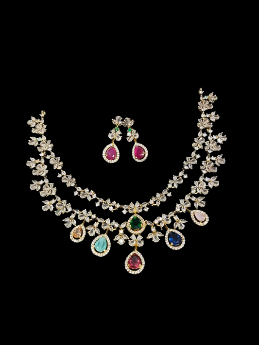Rainbow Bloom Premium Layered Party wear short Necklace Set