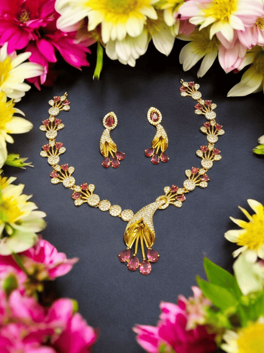 Mayura Rekha Premium Statement AD Stone Necklace Set