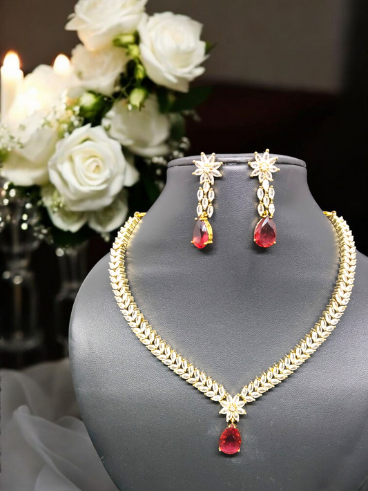 Varna Valli Premium Inter changeable AD Stoned Necklace Set with 4 color options