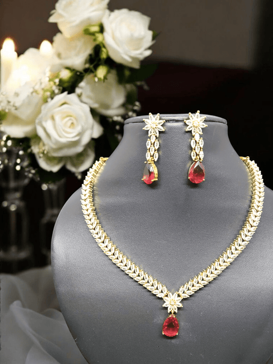 Varna Valli Premium Inter changeable AD Stoned Necklace Set with 4 color options