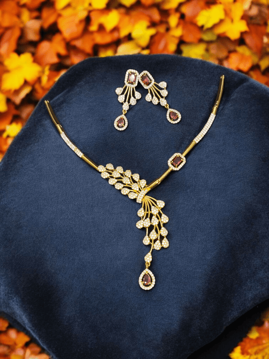 Kanaka Lata Premium Quality Trendy Party Wear American Diamond Necklace Set