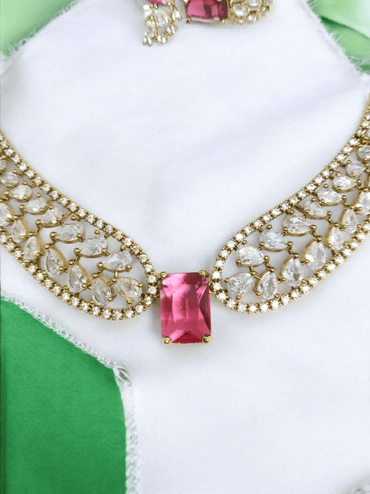 Rudhira Vasundhara Premium Quality Victorian AD Stoned Necklace Set